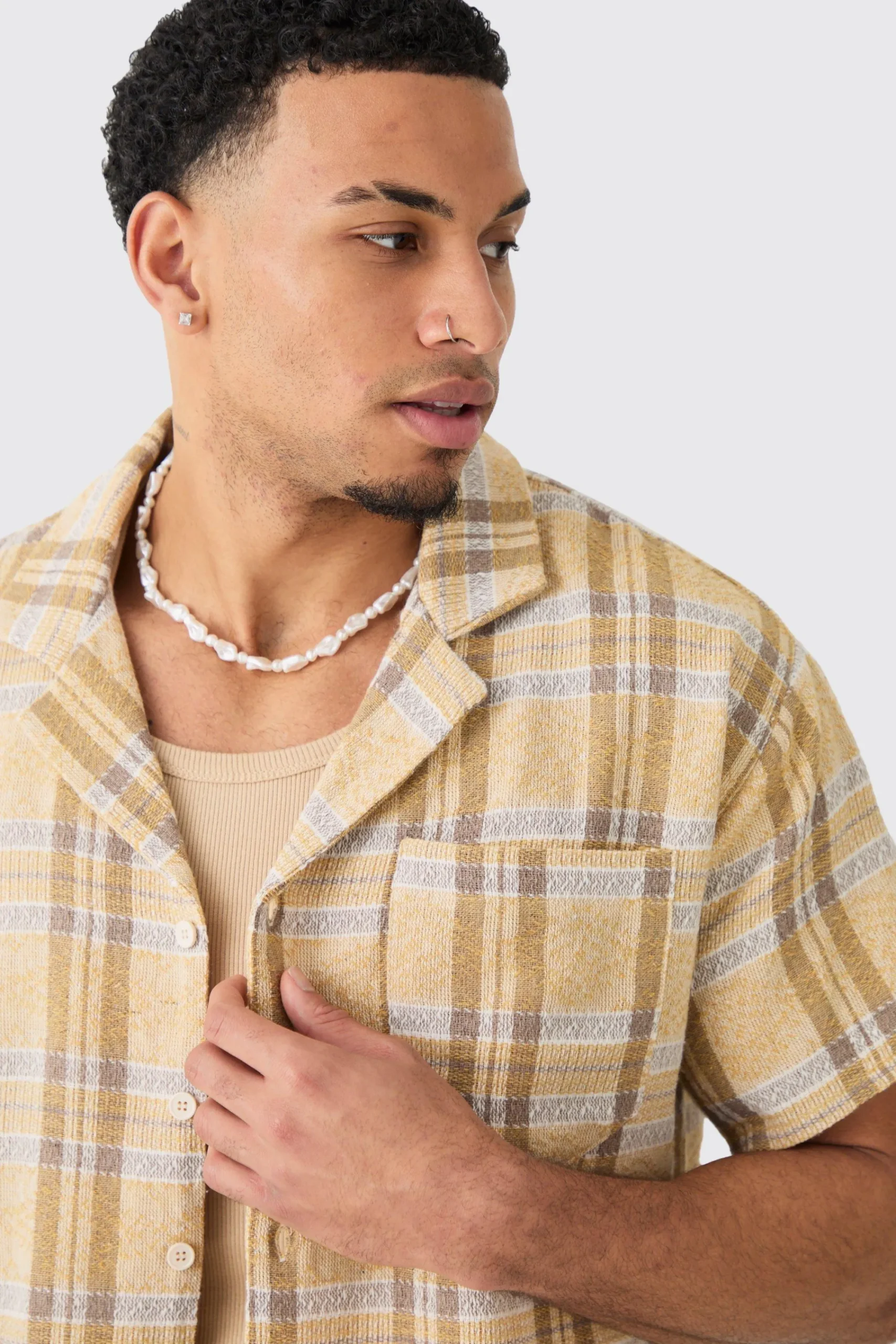 boohooMAN Boxy Tonal Textured Check Shirt | UK| Shirts