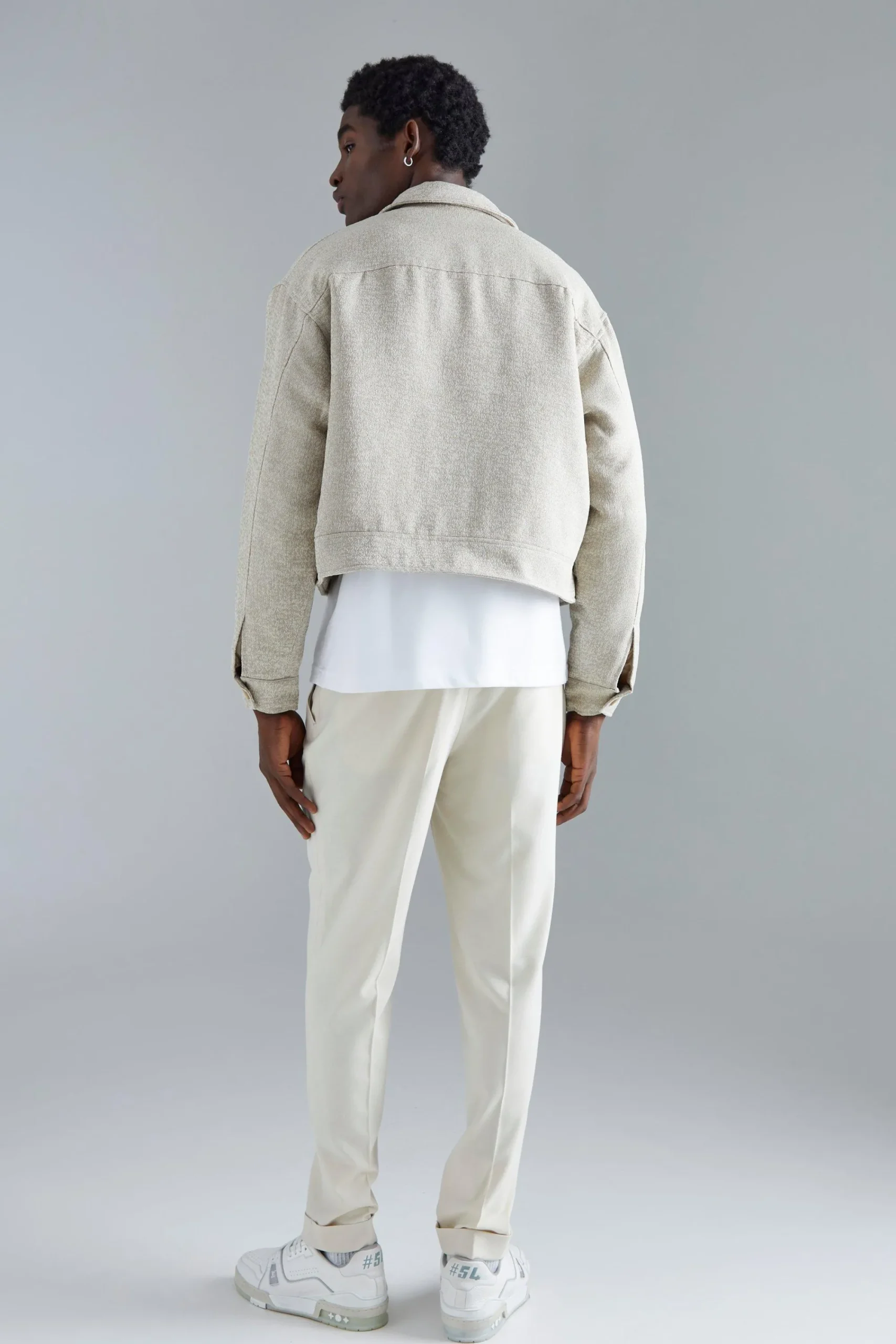 boohooMAN Boxy Tonal Textured Jacquard Harrington | UK| Coats & Jackets