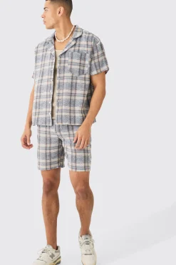 boohooMAN Boxy Tonal Textured Shirt And Short | UK| Sets & Co-Ords