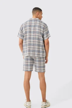 boohooMAN Boxy Tonal Textured Shirt And Short | UK| Sets & Co-Ords