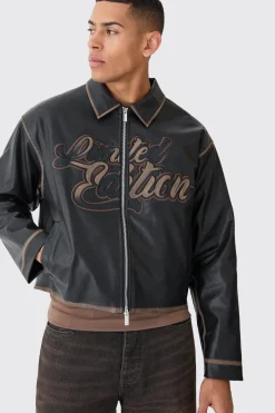 boohooMAN Boxy Tumble Pu Applique Bomber | UK| Coats & Jackets