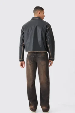 boohooMAN Boxy Tumble Pu Applique Bomber | UK| Coats & Jackets