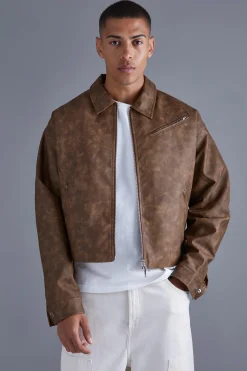 boohooMAN Boxy Tumbled Pu Collared Bomber | UK| Coats & Jackets
