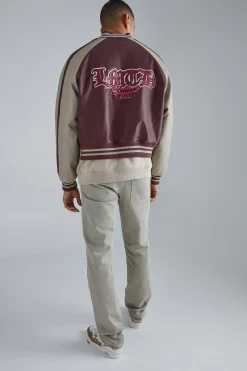 boohooMAN Boxy Tumbled Pu Pannelled Varsity Jacket | UK| Coats & Jackets