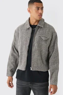 boohooMAN Boxy Tweed Collared Jacket | UK| Coats & Jackets
