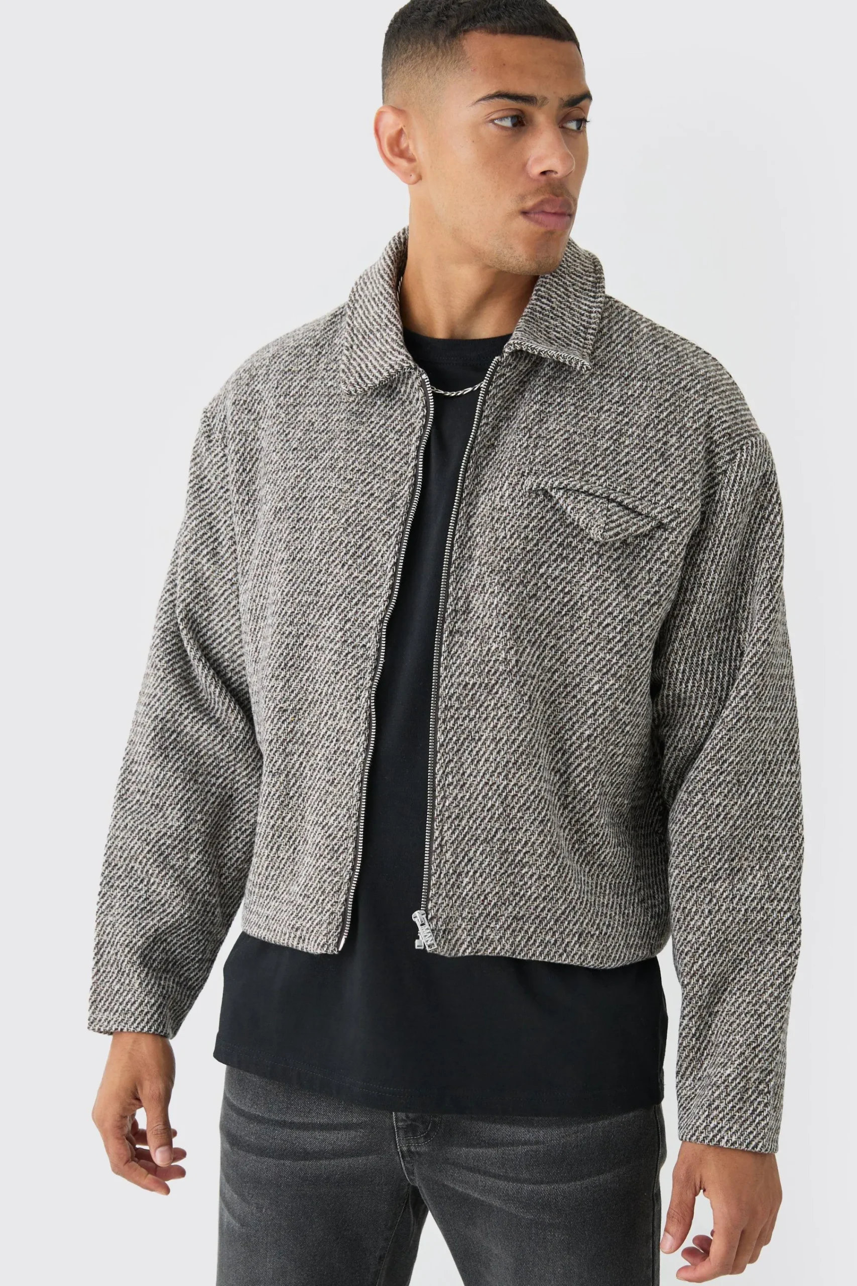 boohooMAN Boxy Tweed Collared Jacket | UK| Coats & Jackets