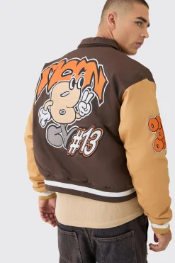 boohooMAN Boxy Twill Embroidered Collared Varsity Jacket In | UK| Coats & Jackets