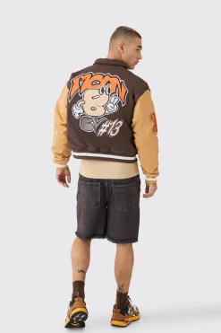 boohooMAN Boxy Twill Embroidered Collared Varsity Jacket In | UK| Coats & Jackets