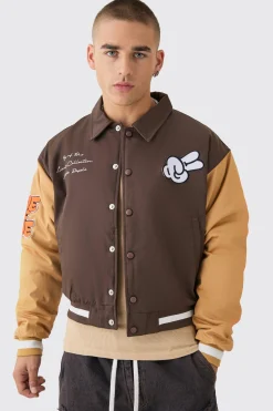 boohooMAN Boxy Twill Embroidered Collared Varsity Jacket In | UK| Coats & Jackets