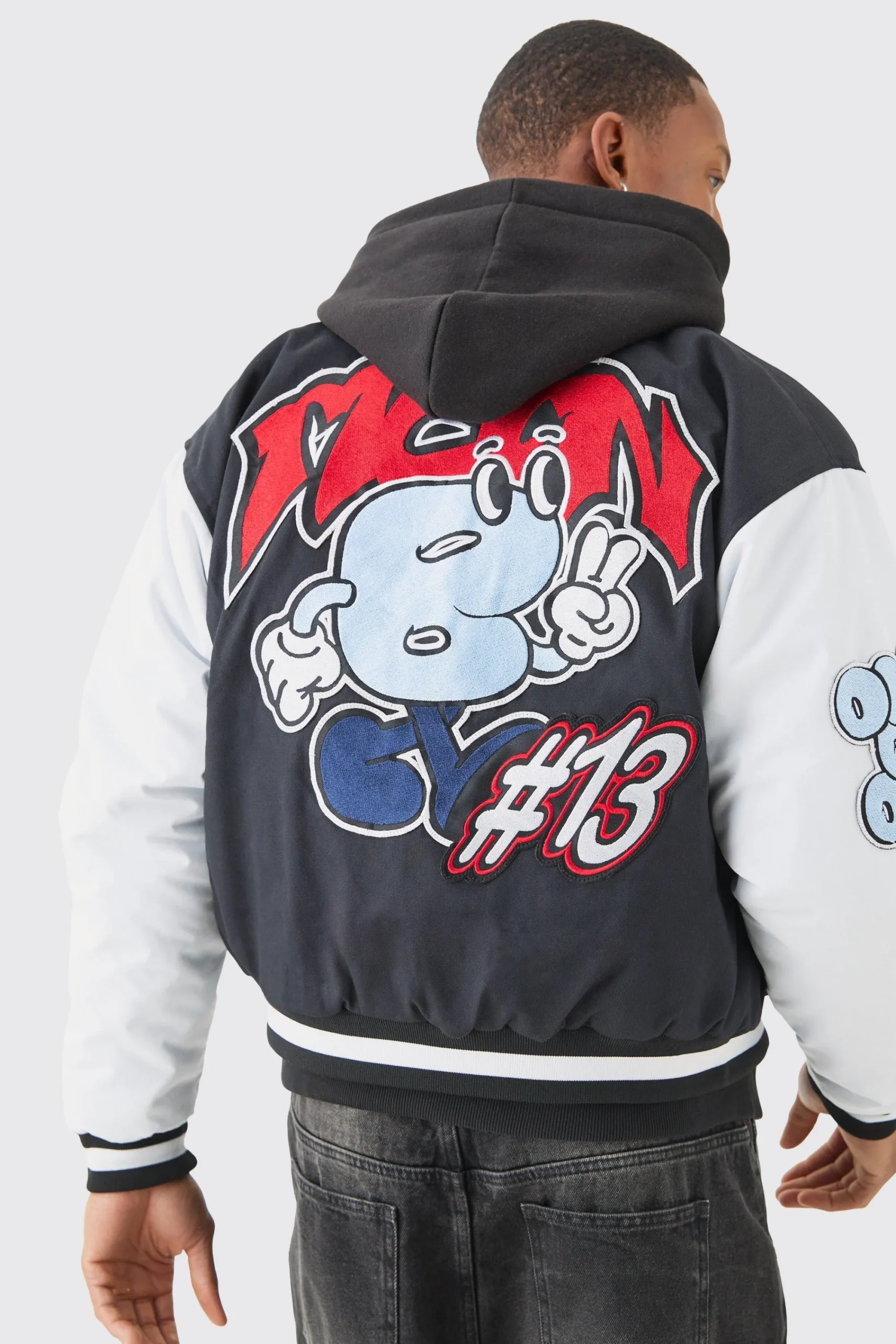 boohooMAN Boxy Twill Embroidered Collared Varsity Jacket In | UK| Coats & Jackets