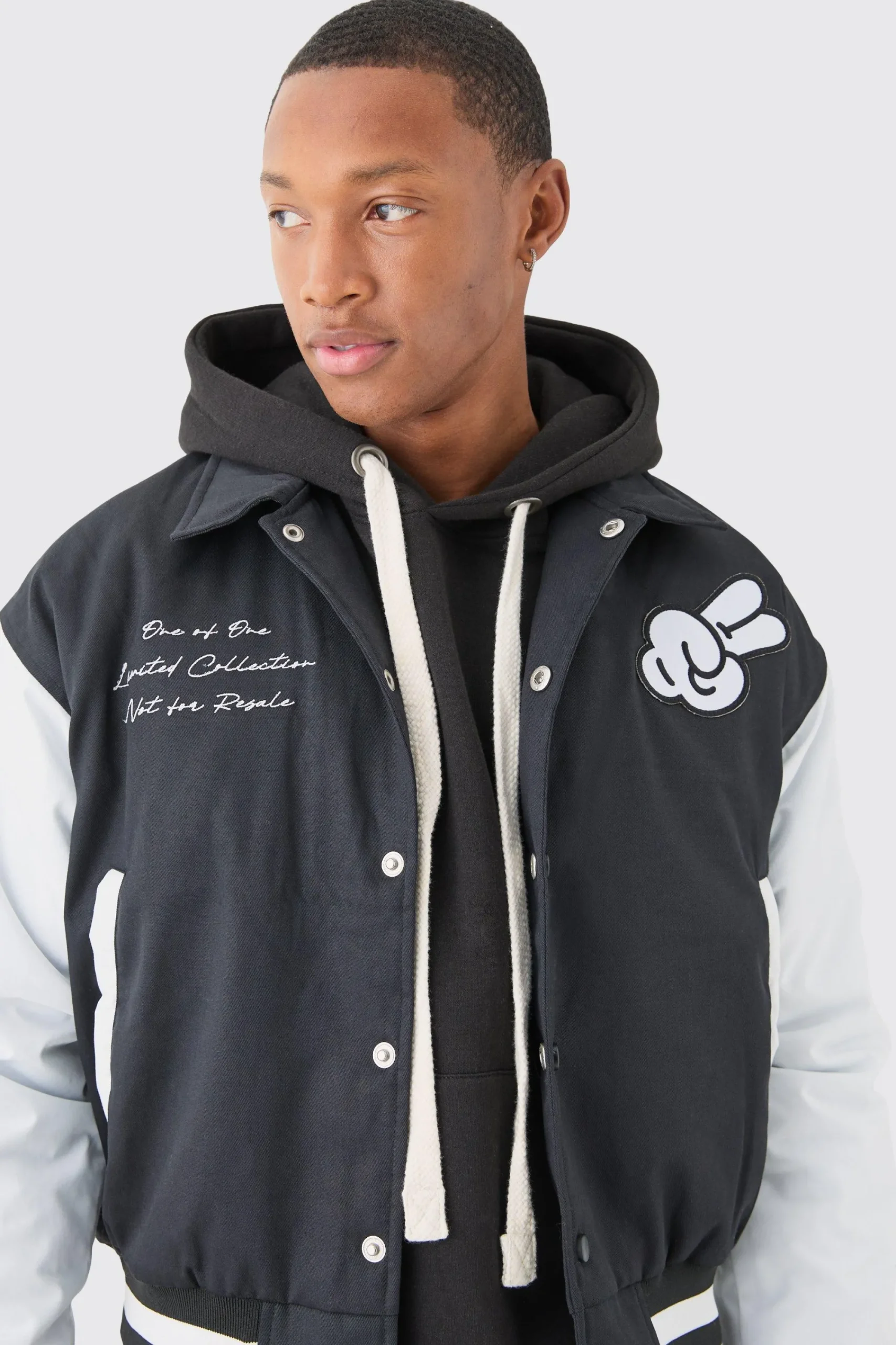 boohooMAN Boxy Twill Embroidered Collared Varsity Jacket In | UK| Coats & Jackets