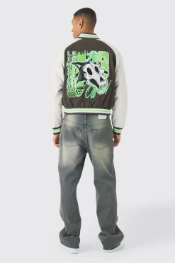 boohooMAN Boxy Twill Limited Badge PU Sleeve Varsity Jacket In | UK| Coats & Jackets