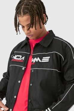 boohooMAN Boxy Twill Moto Collared Bomber Jacket In | UK| Coats & Jackets