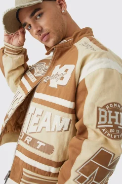 boohooMAN Boxy Twill Multi Badge Moto Jacket | UK| Coats & Jackets