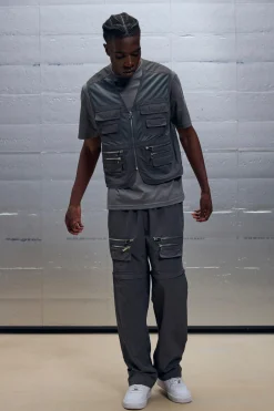 boohooMAN Boxy Utility Mesh Cargo Pocket Vest & Zip Off Trouser Set | UK| Trousers|Cargos