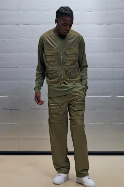 boohooMAN Boxy Utility Mesh Cargo Pocket Vest & Zip Off Trouser Set | UK| Trousers|Cargos