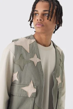 boohooMAN Boxy Utility Star Patchwork Applique Vest | UK| Sets & Co-Ords|Coats & Jackets