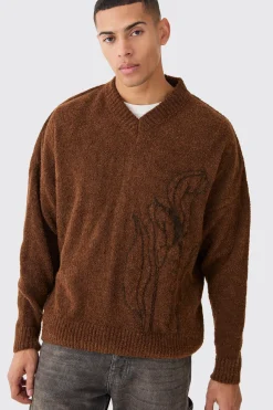 boohooMAN Boxy V Neck Boucle Textured Knit Jumper | UK| Knitwear