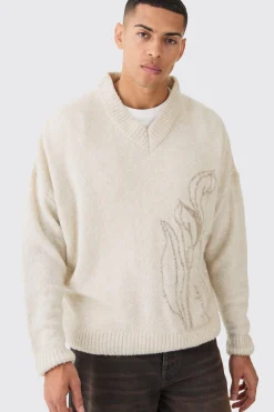 boohooMAN Boxy V Neck Boucle Textured Knit Jumper | UK| Knitwear