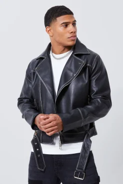 boohooMAN Boxy Vintage Pu Biker Jacket | UK| Coats & Jackets