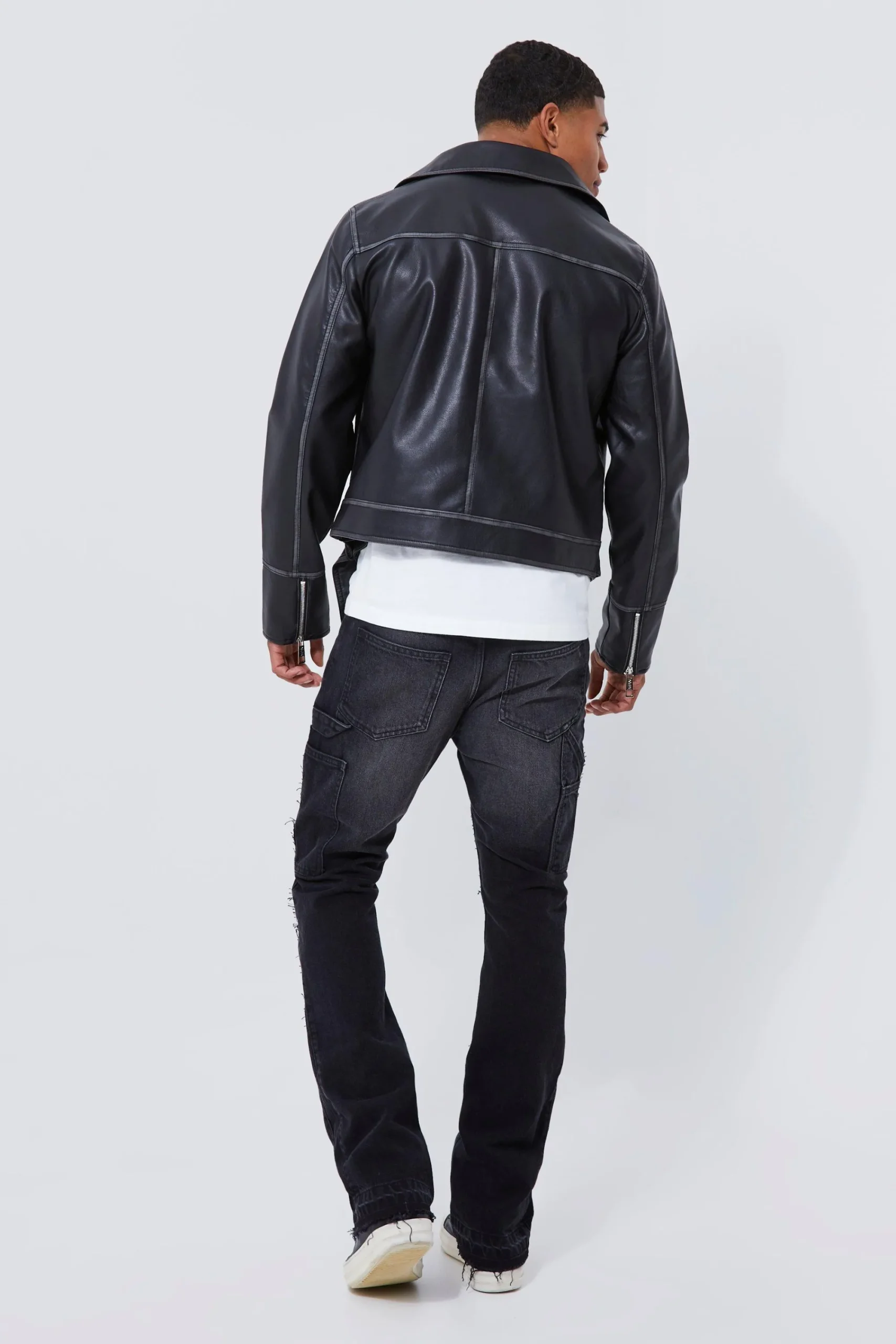 boohooMAN Boxy Vintage Pu Biker Jacket | UK| Coats & Jackets