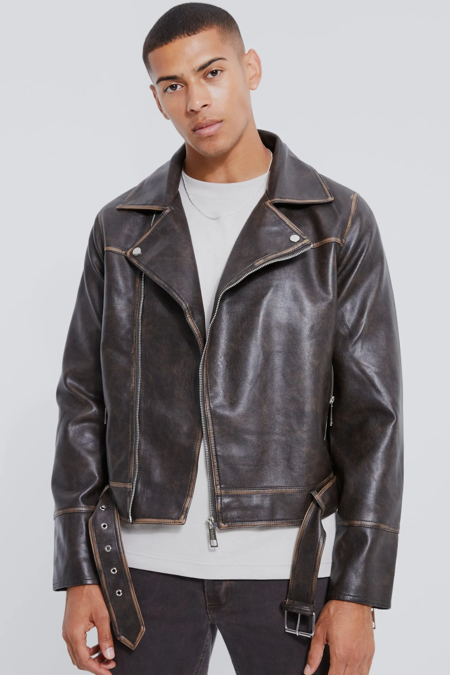 boohooMAN Boxy Vintage Pu Biker Jacket | UK| Coats & Jackets