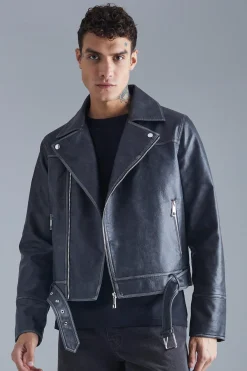 boohooMAN Boxy Vintage Pu Biker Jacket | UK| Coats & Jackets