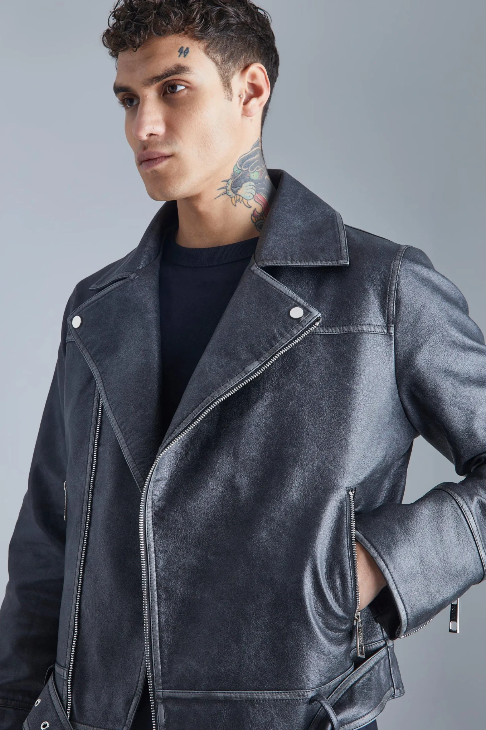 boohooMAN Boxy Vintage Pu Biker Jacket | UK| Coats & Jackets