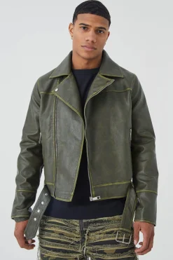 boohooMAN Boxy Vintage Pu Biker Jacket | UK| Coats & Jackets