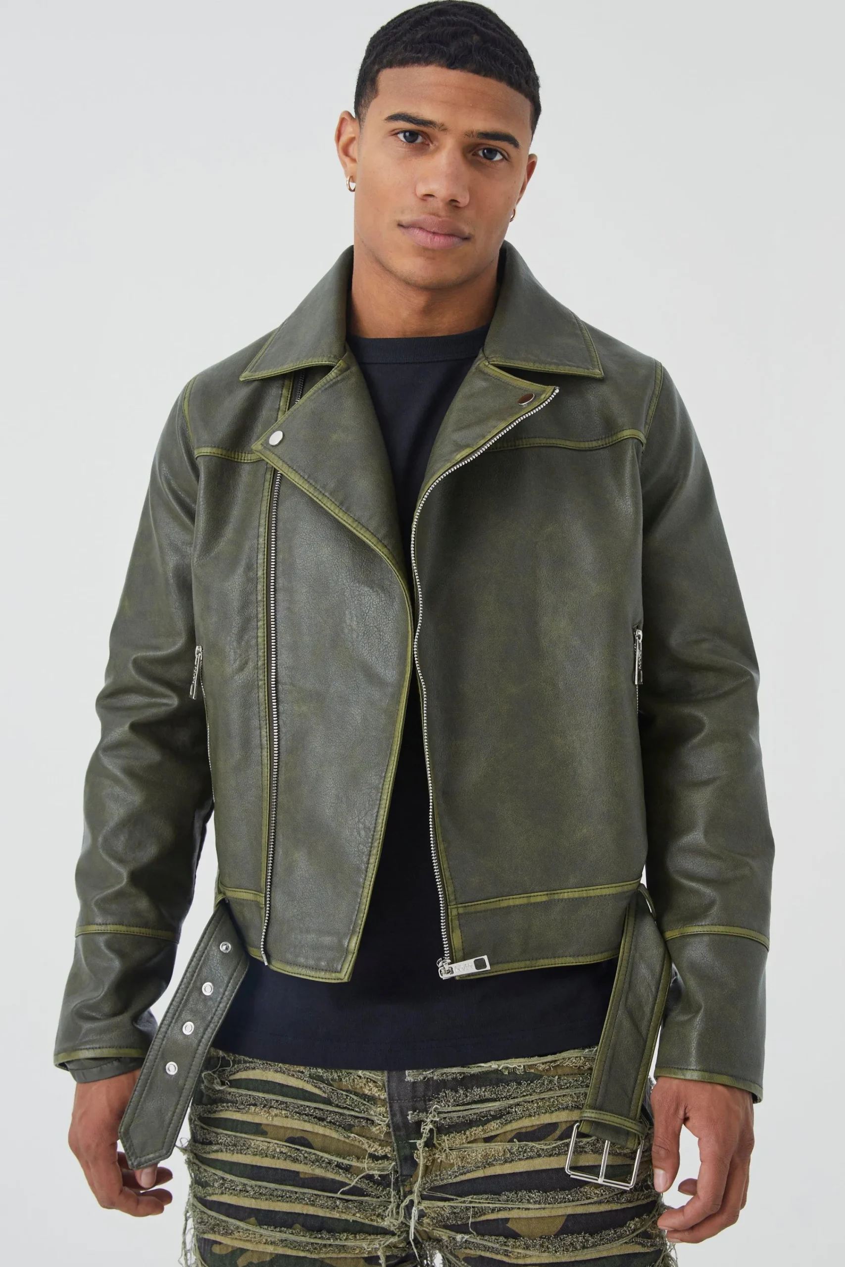 boohooMAN Boxy Vintage Pu Biker Jacket | UK| Coats & Jackets