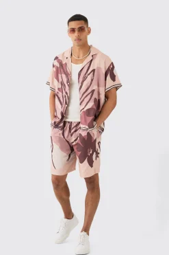 boohooMAN Boxy Viscose Abstract Flower Shirt & Short Set | UK| Sets & Co-Ords