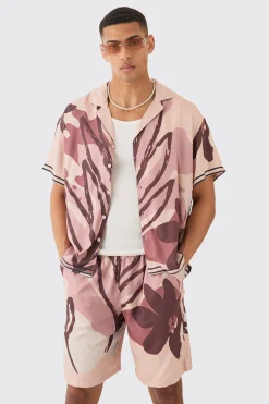 boohooMAN Boxy Viscose Abstract Flower Shirt & Short Set | UK| Sets & Co-Ords