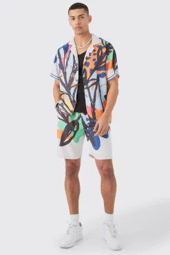 boohooMAN Boxy Viscose Abstract Flower Shirt & Short Set | UK| Sets & Co-Ords