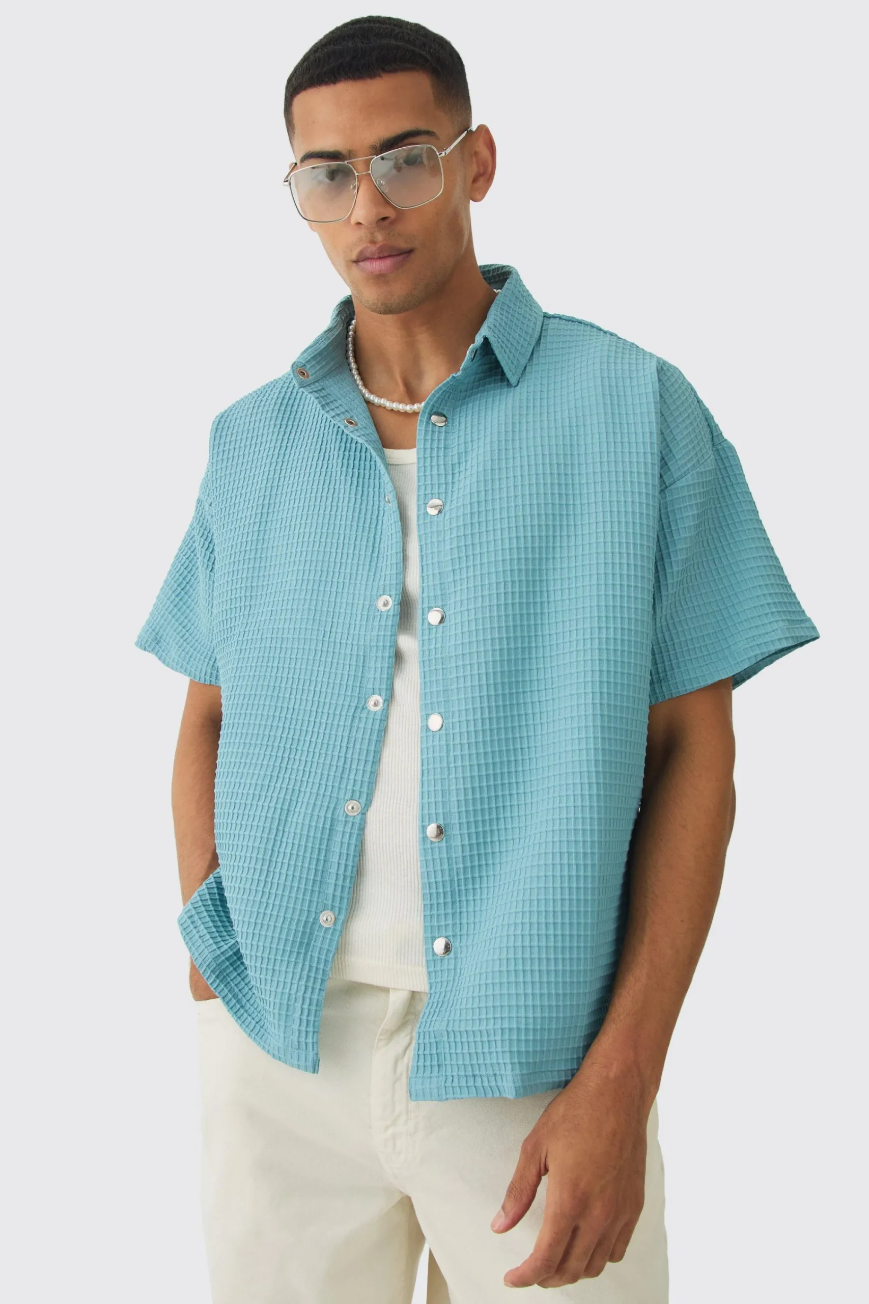 boohooMAN Boxy Waffle Shirt | UK| Shirts