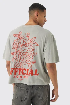Boxy Washed Floral Back Print T-Shirt | UK^boohooMAN Best