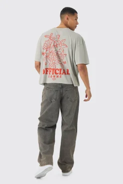 Boxy Washed Floral Back Print T-Shirt | UK^boohooMAN Best
