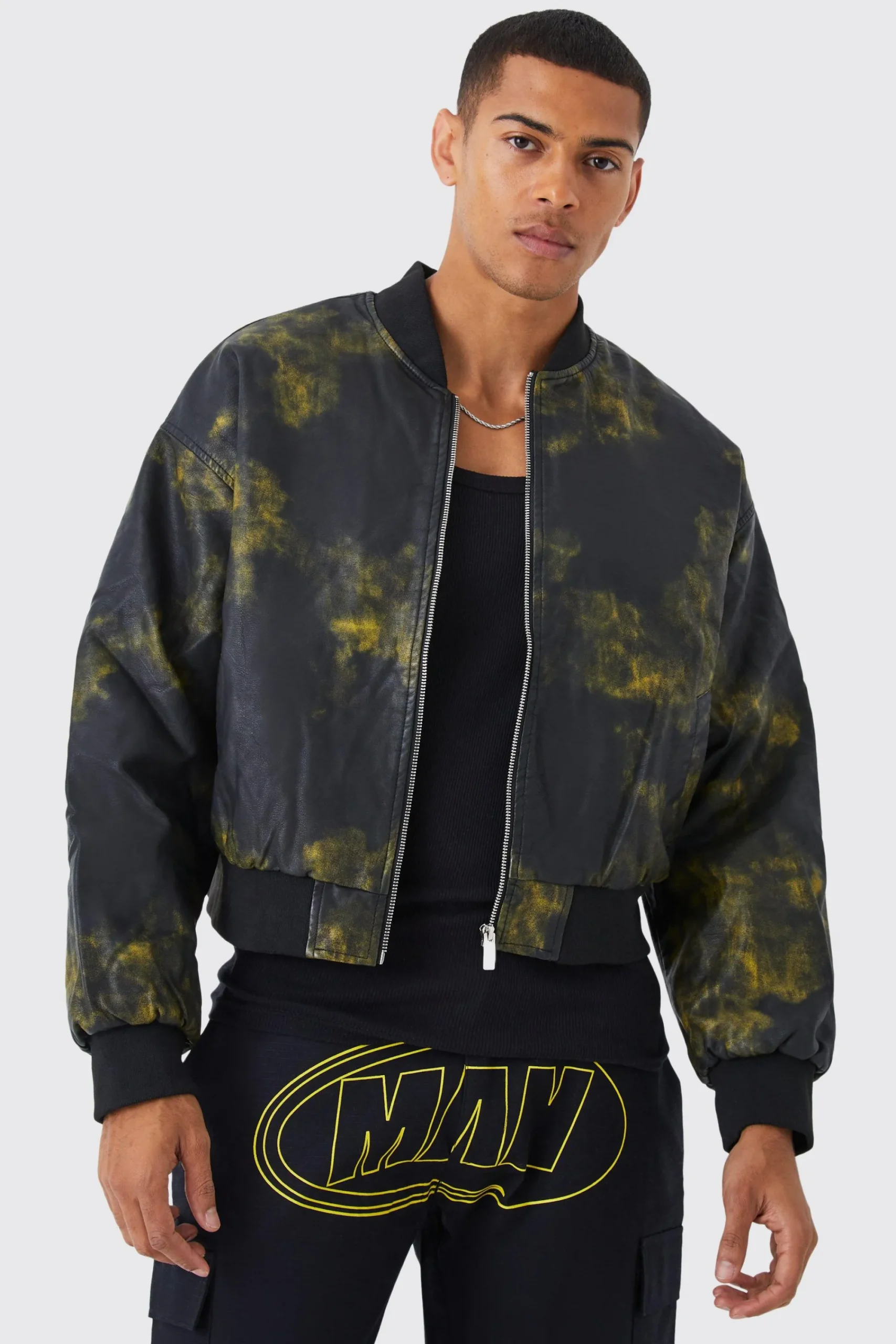 boohooMAN Boxy Washed Pu Padded Bomber | UK| Coats & Jackets