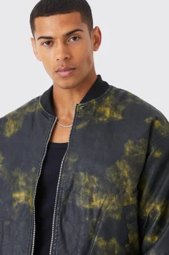 boohooMAN Boxy Washed Pu Padded Bomber | UK| Coats & Jackets