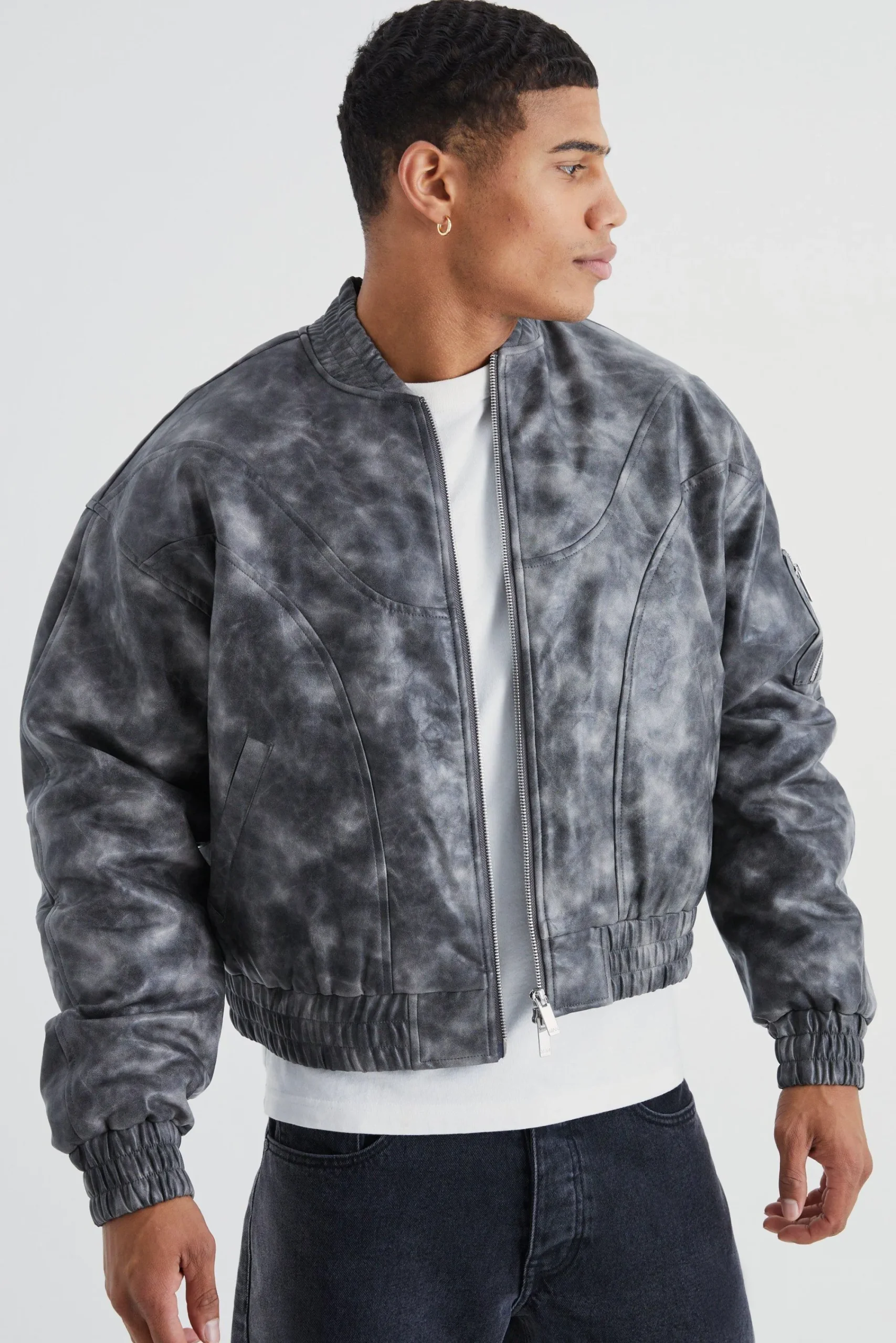 boohooMAN Boxy Washed Pu Seam Detail Padded Bomber | UK| Coats & Jackets