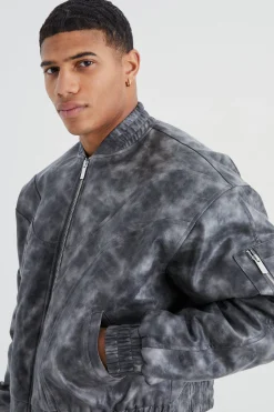 boohooMAN Boxy Washed Pu Seam Detail Padded Bomber | UK| Coats & Jackets
