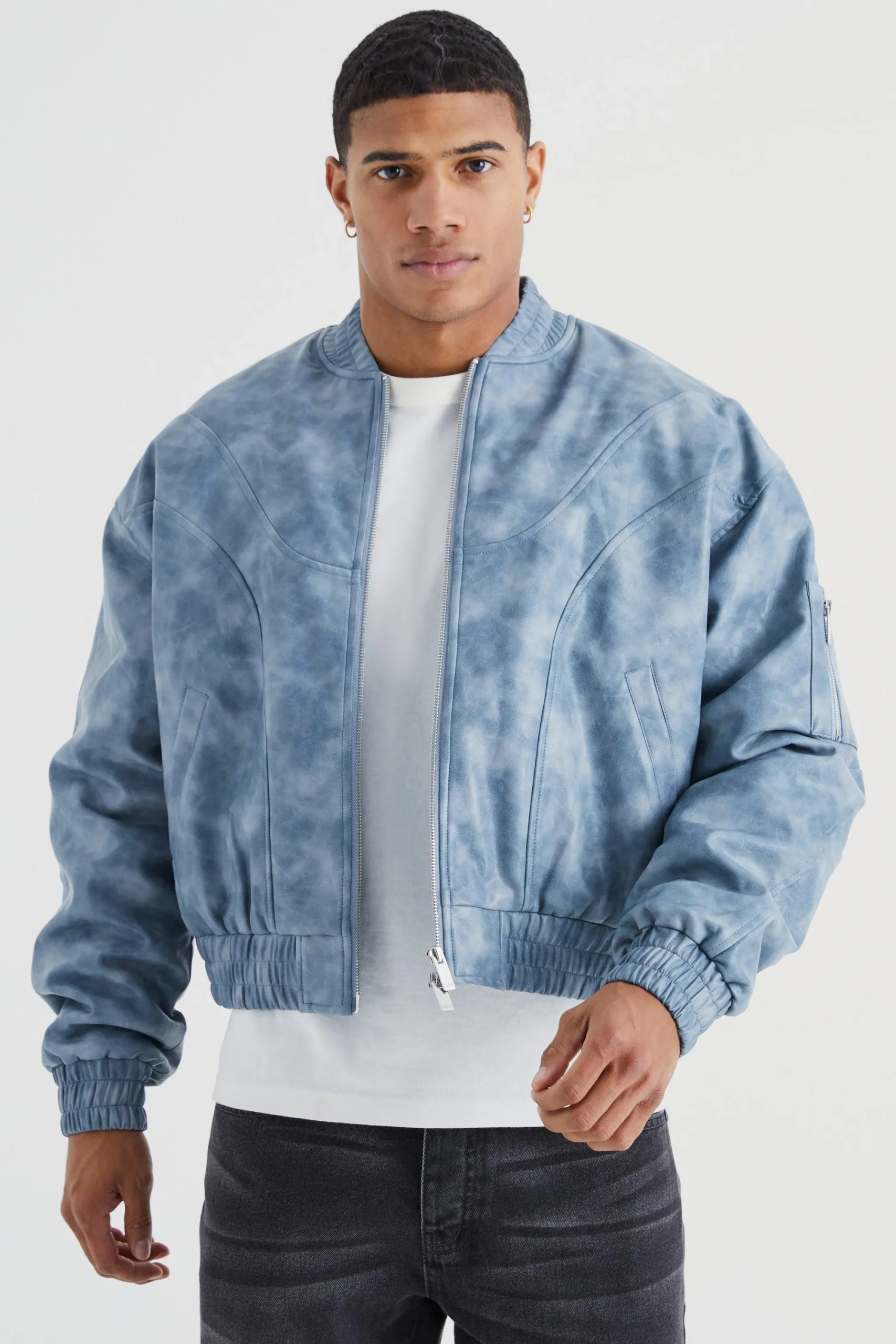 boohooMAN Boxy Washed Pu Seam Detail Padded Bomber | UK| Coats & Jackets