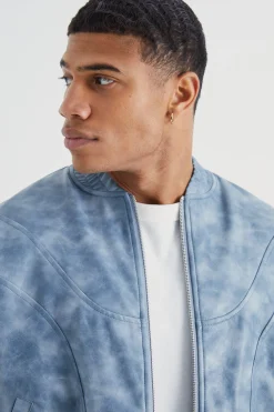 boohooMAN Boxy Washed Pu Seam Detail Padded Bomber | UK| Coats & Jackets