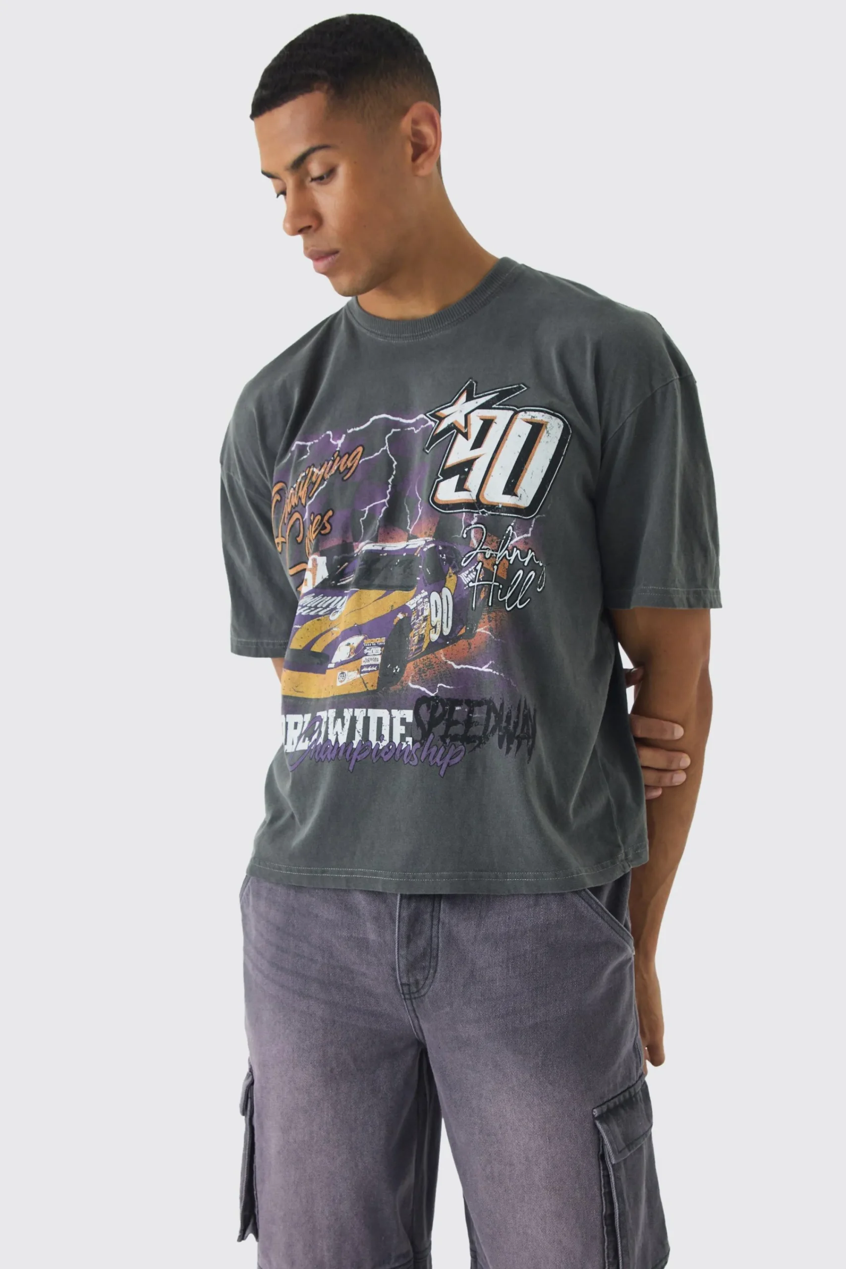 Boxy Washed Racing Car T-shirt | UK^boohooMAN Clearance