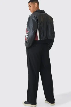 boohooMAN Boxy Worldwide Collared PU Bomber Jacket In | UK| Coats & Jackets