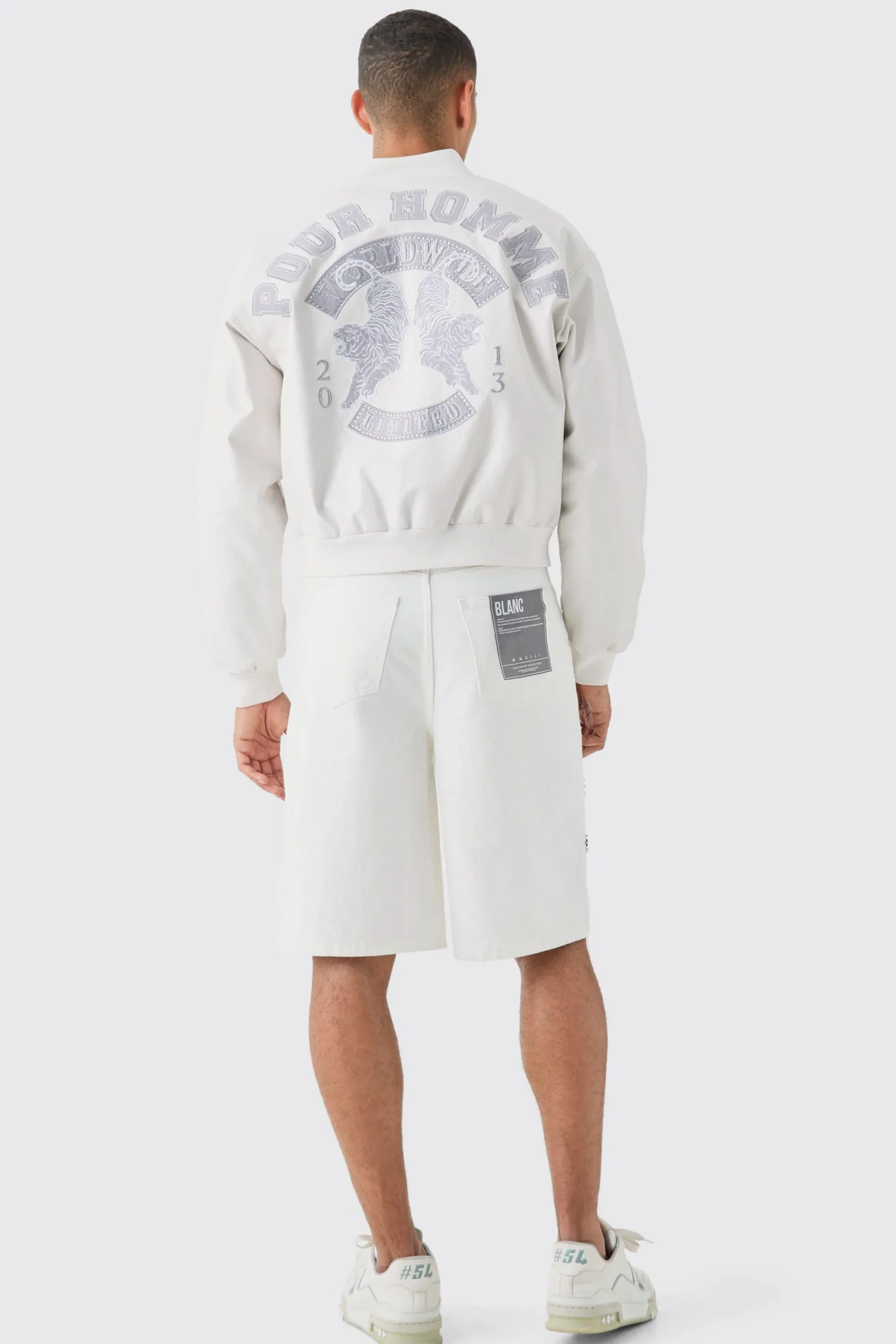 boohooMAN Boxy Worldwide Rhinestone Croc Pu Varsity Jacket In | UK| Coats & Jackets