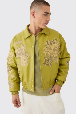 boohooMAN Boxy Worldwide Tonal Collared Bomber In | UK| Coats & Jackets