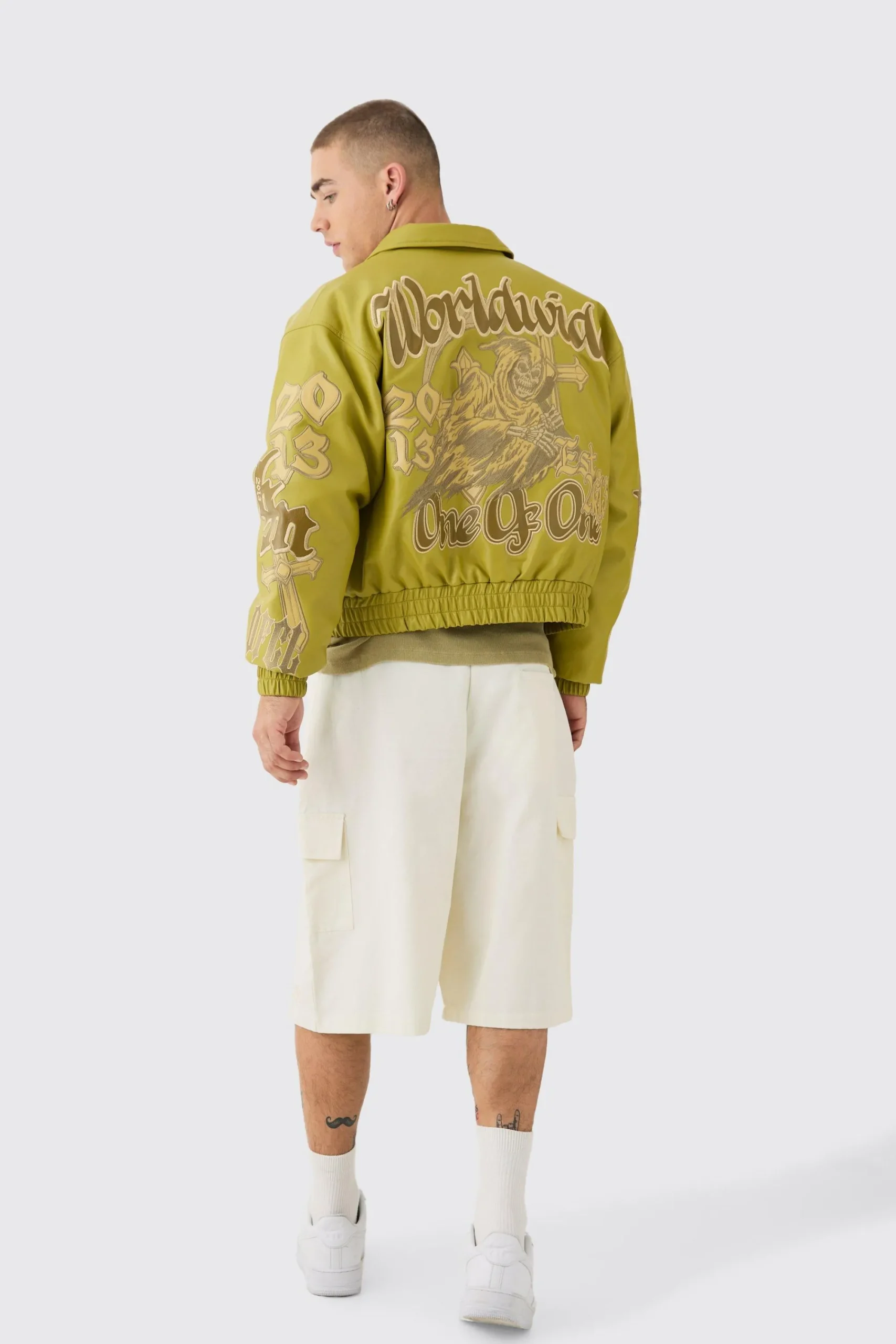 boohooMAN Boxy Worldwide Tonal Collared Bomber In | UK| Coats & Jackets