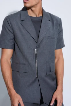 boohooMAN Boxy Zip Detail Short Sleeve Blazer | UK| Suits & Tailoring
