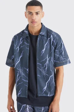 boohooMAN Boxy Zip Through Mesh Scuba Graphic Shirt | UK| Shirts