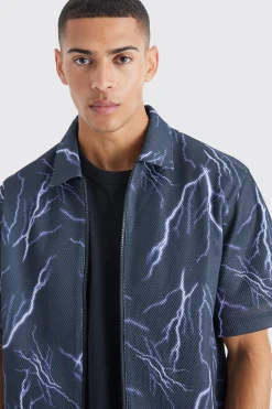 boohooMAN Boxy Zip Through Mesh Scuba Graphic Shirt | UK| Shirts